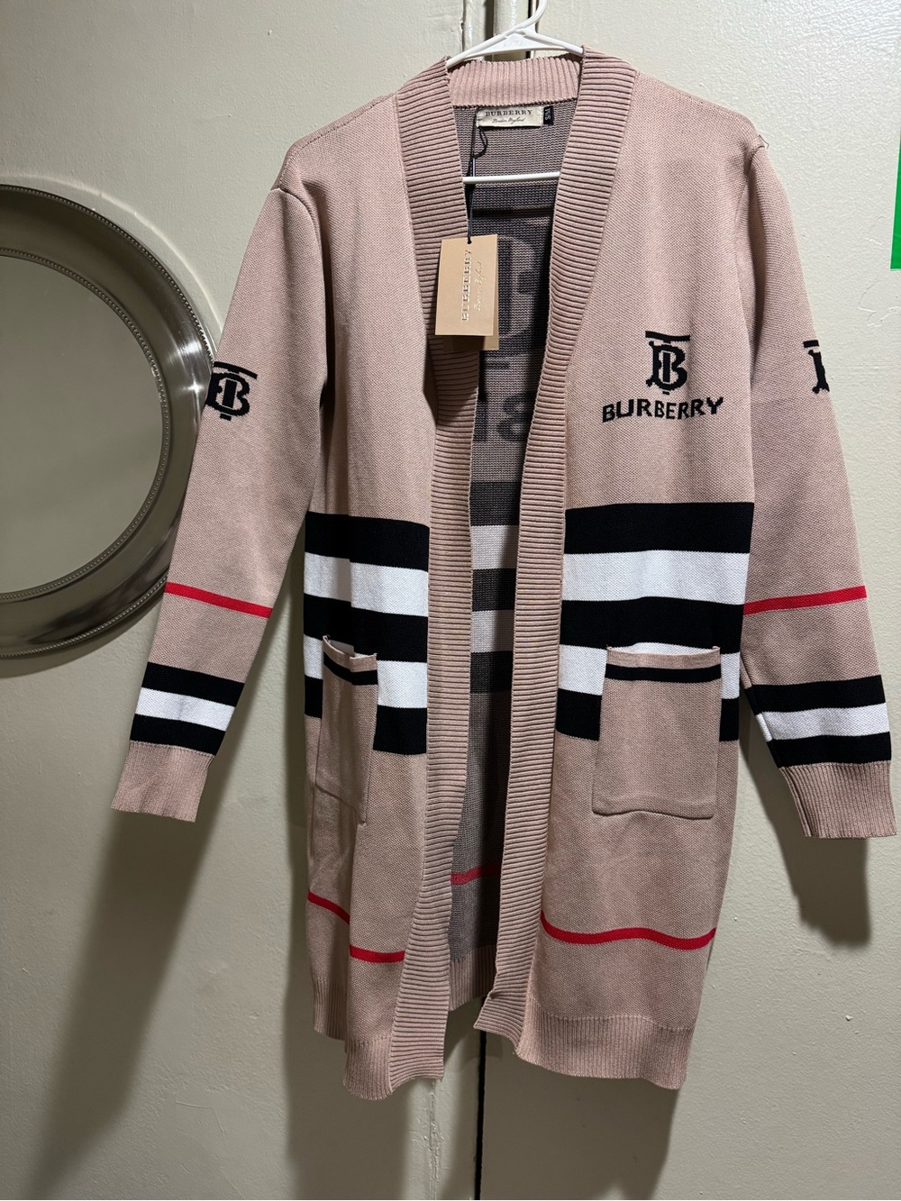 Burberry GWP Open-Front Striped Cardigan Jacket